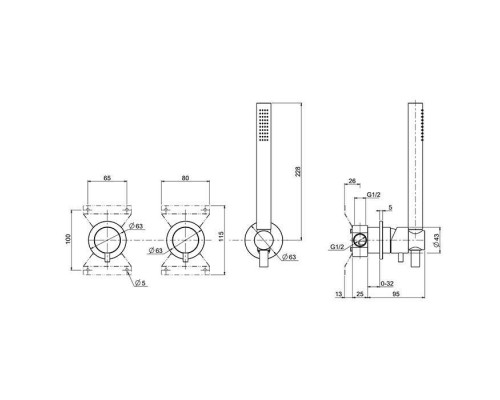 QuadroDesign Source Смеситель для душа, встраиваемый, на 2 потребителя с ручным душем, цвет: brushed stainless steel. 1368.00AS