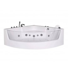Акриловая ванна Ceruttispa C 401А 150x150 см, угловая, пристенная, с гидромассажем, белая, четверть круга, с каркасом, со смесителем, с сиденьем, со сливом-переливом, с подсветкой, с донным клапаном, с подголовником