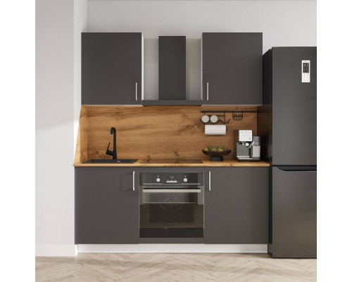 Кухонный гарнитур Domaci Болонья 180 см, фасад графит, ручка хром, столешница дуб вотан KUH-767462