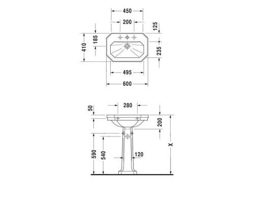 Duravit 1930 Раковина 70х50х20.5 см, 3 отв., цвет: белый. 0438600030