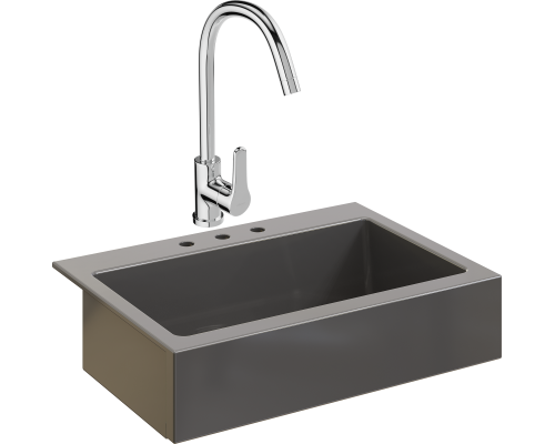 Комплект Мойка кухонная Domaci Сиена 50186-112 с 3 отверстиями, антрацит + Смеситель Ливорно 33110-205/1CG-IG11