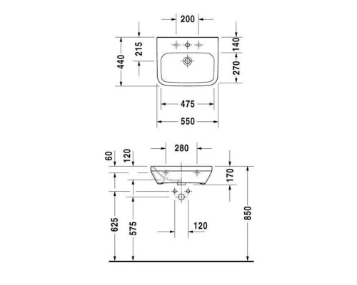 Duravit DuraStyle Раковина 55х44 см, без отв., медицинская, без перелива, цвет: белый. 2324550070