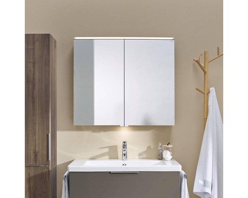 BURGBAD Eqio Зеркальный шкаф с LED подсветкой 5Вт IP24, 90х80х17см,2 зерк двери с обоих сторон, стекл полки, вкл/выкл, цвет: белыйF2009. SPGT090F2009
