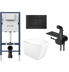 Комплект 4 в 1 Унитаз подвесной STWORKI Молде S23401WH безободковый, с микролифтом, антивсплеск + Инсталляция AM.PM PrimeFit I012709 цвет белый + Кнопка ProC S I070238 цвет матовый черный + Гигиенический душ Like F0202622 С ВНУТРЕННЕЙ ЧАСТЬЮ, со смесителе