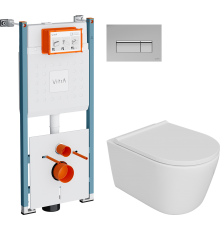 Комплект Унитаз подвесной DIWO Архангельск 0800 + Инсталляция VitrA V-Fix Core 732-5800-01PV + Кнопка Root Square 740-2380 хром