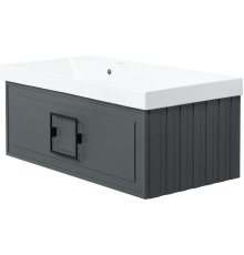 Тумба с раковиной La Fenice Cubo 90 L серая, ручка черная
