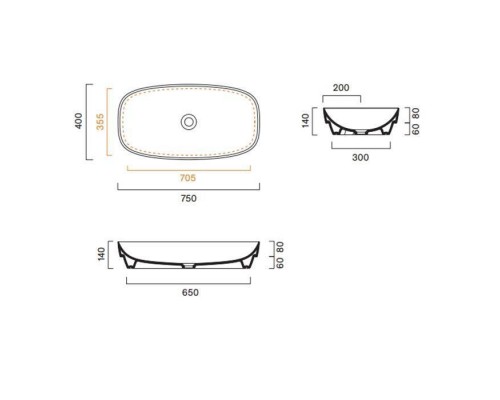 Catalano Alvea Раковина 75x40см встраиваемая, без отв., цвет: белый матовый. 0624750021