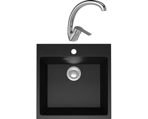 Комплект Мойка кухонная Domaci Болонья М-42-002 черная + Смеситель Равенна