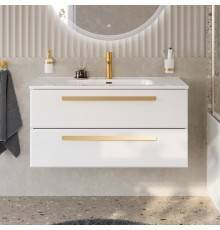 Тумба с раковиной Cezares Eco Cer-N 100 bianco lucido, раковина Duet 100, ручки сатиновое золото