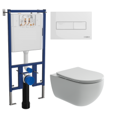 Комплект Унитаз подвесной Ceramicanova Long + Инсталляция DIWO + Кнопка 7320 белая