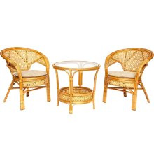 Комплект садовой мебели TetChair Pelangi (стол + 2 кресла), без подушек, ротанг, honey