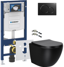 Комплект Унитаз подвесной Vincea Globo VT1-14SMB черный + Крепления Geberit Duofix 111.815.00.1 к стене + Шумоизоляция 156.050.00.1 + Инсталляция UP 320 111.300.00.5 + Кнопка Sigma 01 115.770.DW.5 черная