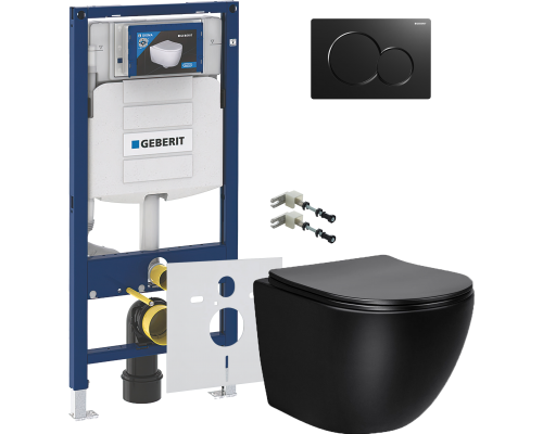 Комплект Унитаз подвесной Vincea Globo VT1-14SMB черный + Крепления Geberit Duofix 111.815.00.1 к стене + Шумоизоляция 156.050.00.1 + Инсталляция UP 320 111.300.00.5 + Кнопка Sigma 01 115.770.DW.5 черная
