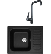 Комплект Мойка кухонная Domaci Болонья М-15-002 черная + Смеситель STWORKI WFD04007GA черный матовый