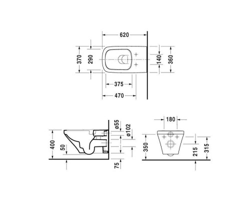 Duravit DuraStyle Унитаз подвесной 62х37см., безободковый, удлиненный, с креплением,  с покрытием WonderGliss, цвет: белый. 25420900001