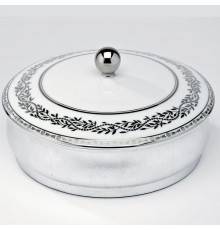 THG MARQUISE BLANC DECOR PLATINE Китайская лакированная коробка с белой керамической крышкой Oslash;180 мм., big size, декор платина, цвет: серебро. A7G-A02-4623