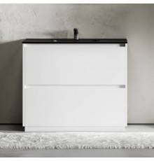 Тумба с раковиной Sancos Libra Floor 100 белый глянец, черная раковина CN7003MB