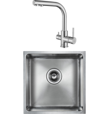 Комплект Мойка кухонная Paulmark Lassan 304444-BS брашированная нержавеющая сталь + Смеситель Essen 213011-СR хром