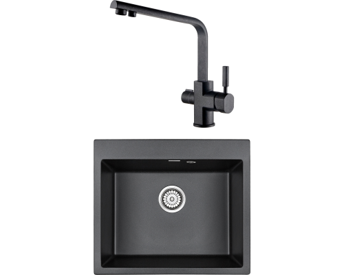 Комплект Мойка кухонная Paulmark Kante 60 PM106052-BL черный + Смеситель Kaiser Decor 40144-2 черный мрамор