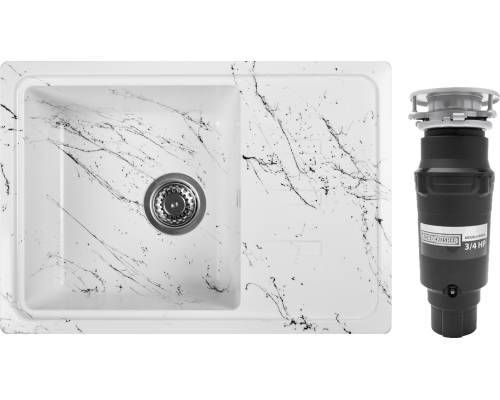 Комплект Мойка Wisent WB15-12 мрамор бело-черный + Измельчитель Bone Crusher BC 910-SL-Slim Line