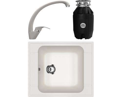Комплект Мойка кухонная Ulgran U-604 -341 ультра-белая + Смеситель U-007 -331 белый + Измельчитель Bone Crusher BC 810-AS