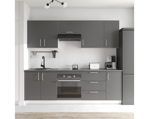 Кухонный гарнитур Domaci Болонья 240 см, фасад графит, ручка хром, столешница луна KUH-1000006