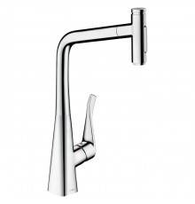 Hansgrohe Metris Select M71 Смеситель для кухни, на 1 отв, поворотный излив: 23.5см с вытяжным душем, 2jet, h: 33.3см, sBox, цвет: хром. 73820000