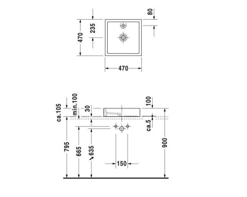 Duravit Starck 1 Раковина 47х47 см, 1 отв., цвет: белый. 0387470027