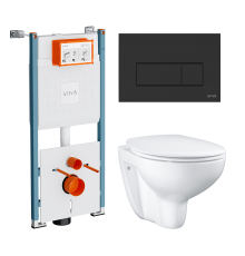 Комплект Унитаз подвесной Grohe Bau Ceramic 39351000 безободковый, альпин-белый + Инсталляция VitrA V-Fix Core 732-5800-01PV + Кнопка Root Square 740-2311 черная матовая