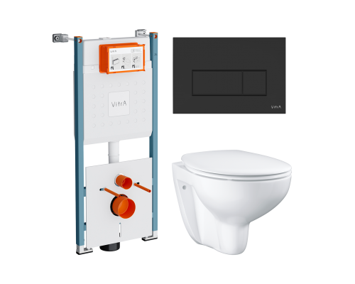 Комплект Унитаз подвесной Grohe Bau Ceramic 39351000 безободковый, альпин-белый + Инсталляция VitrA V-Fix Core 732-5800-01PV + Кнопка Root Square 740-2311 черная матовая