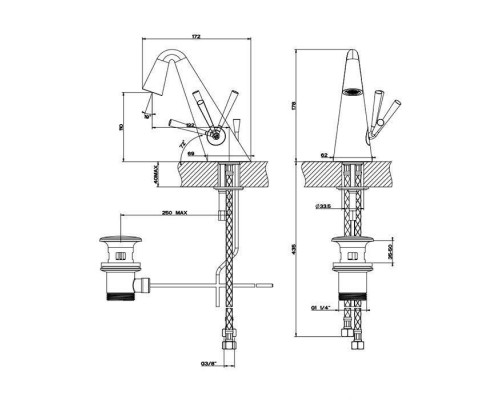 Gessi Cono Смеситель для раковины с донным клапаном на 1 1/4rdquo;, соединительные шланги на 3/8, цвет: black XL. 45002#299