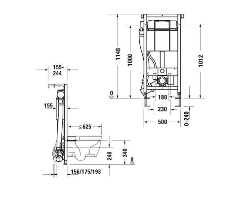 Duravit DuraSystem Рама для установки подвесного унитаза 114.8x50x15.5 см, в сборе с бачком 9л, ручная нейтрализация запаха. WD1012000000