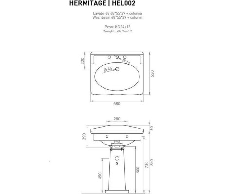 ArtCeram Hermitage Раковина 68х55см., подвесная, 1 отв., перелив, цвет: черный глянцевый