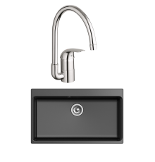 Комплект Мойка Rivelato Axel Х-90 nero + Смеситель Grohe Euroeco