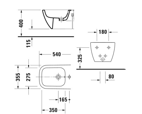 Duravit Happy D.2 Биде подвесное с 1 отв под смеситель, с креплением, цвет: белый . 2258150000