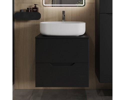 Тумба с раковиной Orange Line 60 подвесная, 2 ящика, матовая черная с раковиной B07-540W