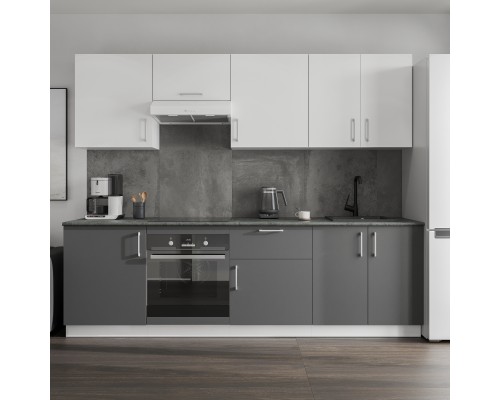 Кухонный гарнитур Domaci Болонья 260 см, фасад графит, белый, ручка хром, столешница луна KUH-1008821