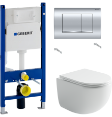Комплект Унитаз подвесной Ceramicanova UP Rimless CN4007 белый + Инсталляция Geberit Duofix Delta 458.163.21.1 с кнопкой смыва, хром