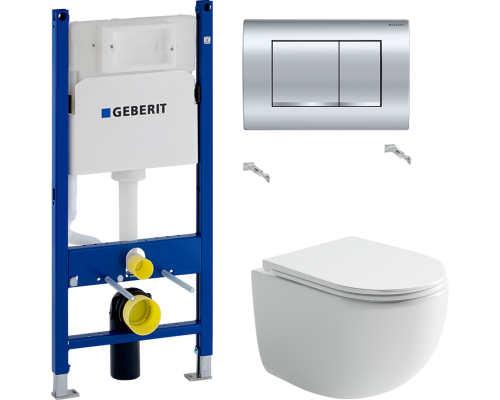 Комплект Унитаз подвесной Ceramicanova UP Rimless CN4007 белый + Инсталляция Geberit Duofix Delta 458.163.21.1 с кнопкой смыва, хром