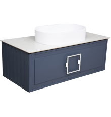 Тумба с раковиной La Fenice Cubo 100 подвесная, blu grigio, ручка белая, столешница белый мрамор, раковина матовая белая