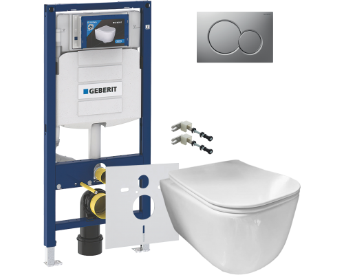 Комплект Унитаз подвесной Ceramicanova New Day CN3005 с микролифтом, безободковый + Крепления Geberit Duofix 111.815.00.1 к стене + Шумоизоляция 156.050.00.1 + Инсталляция UP 320 111.300.00.5 + Кнопка Sigma 01 115.770.JQ.5 лакированная, матовый хром