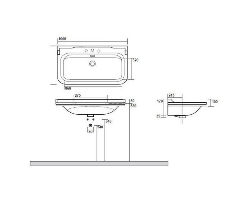 Kerasan Waldorf Раковина 100х55 см, 1 отв., керамическая, цвет: белый/хром. 4142K1bi/cr*1