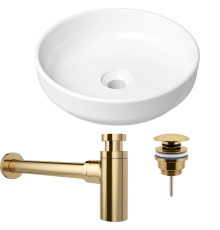Комплект Раковина Lavinia Boho Bathroom Sink Slim 33311005 + Донный клапан Wellsee Drainage System 182141000 золото + Сифон 182106000 золото