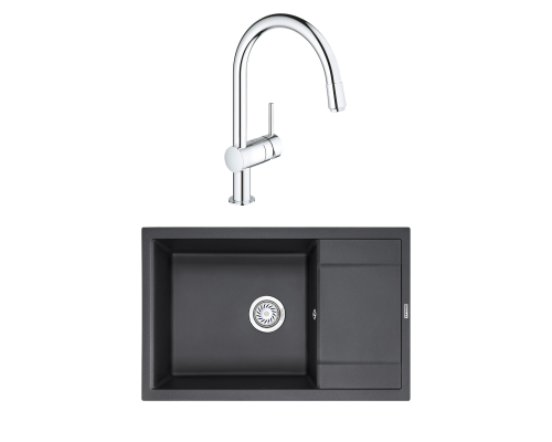 Комплект Мойка Granula 7805, черный + Смеситель Grohe Minta 3291800E хром