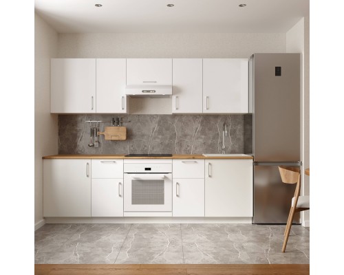 Кухонный гарнитур Domaci Болонья 260 см, фасад белый, ручка хром, столешница дуб вотан KUH-1008839