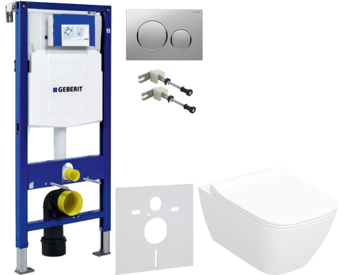 Комплект Унитаз подвесной Geberit Smyle Square 500.685.01.1 с микролифтом + Крепления Duofix 111.815.00.1 к стене + Шумоизоляция 156.050.00.1 + Инсталляция UP 320 111.300.00.5 + Кнопка Sigma 20 115.882.JQ.1 хром матовый, хром глянцевый