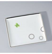 THG CAPUCINE VERT DECOR PLATINE Поднос керамический 171х154 мм., настольный, middle size, декор платина/зеленый, цвет: белый. A7E-A02-4613