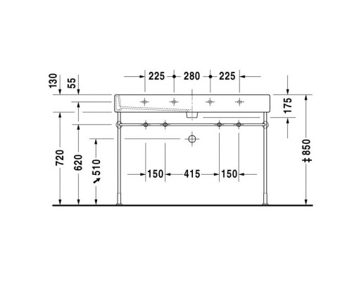 Duravit Vero Консоль металлическая с раковиной 120x47см, с 1 отв. под смес., напольная, цвет: белый/хром. 0030741000,  0454120826