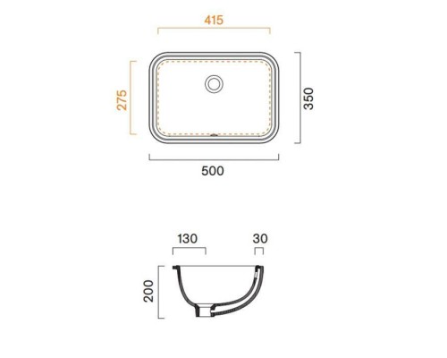 Catalano Italy Раковина 50х35см., встраиваемая под столешницу с переливом, крепеж включен, цвет: белый глянцевый. 0727500001