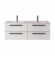 Тумба с раковиной Cezares Eco Cer-N 140, 4 ящика, bianco lucido, раковина Duet 140, двойная, ручки матовые черные